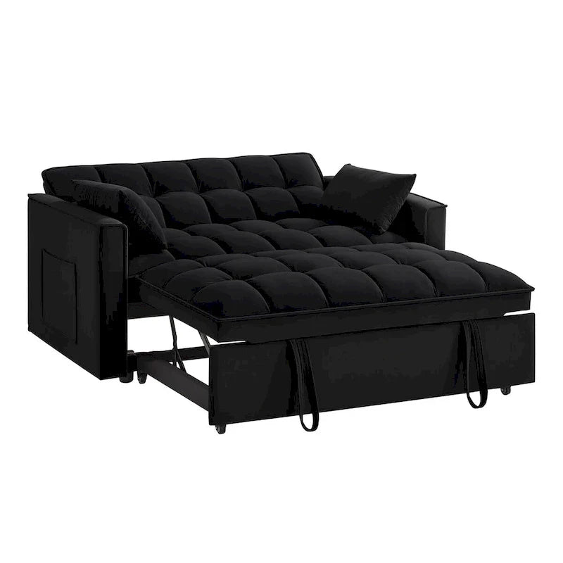 4-in-1 Velvet Pull-Out Sleeper Sofa Bed Loveseat With Reclining Backrest And 2 Side Pockets
