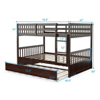 Full Over Full Convertible Bunk Bed Frame With Trundle, Ladder And Guardrails