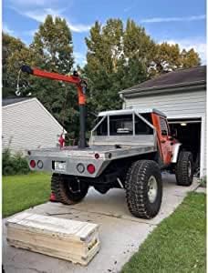 Pismire Folding Truck-Mounted Bed Crane Hoist, 1100 lb, 3500 lb 12V Electric Winch, Yellow Painted Steel - 3500lb