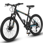 26 Inch Men's Mountain Bike With Shimano 21-Speed And Disc Brakes - Black Orange