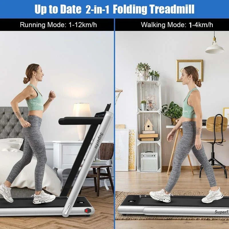 2 In 1 Folding Treadmill, 2.25 HP, 40 in x 16 in Running Area, Dual Display And App Control