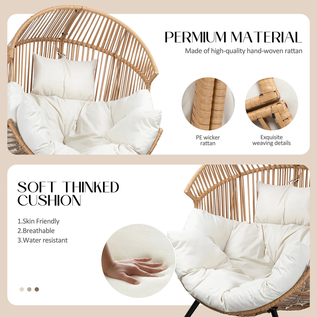 Walsunny Outdoor Patio Wicker Oversized Egg Chair With Cushion