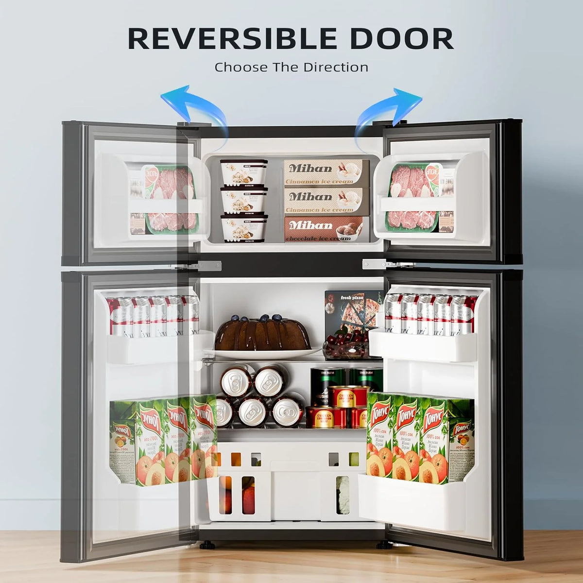 Antarctic Star Double Door Mini Refrigerator With Freezer, 3.2 Cu.Ft