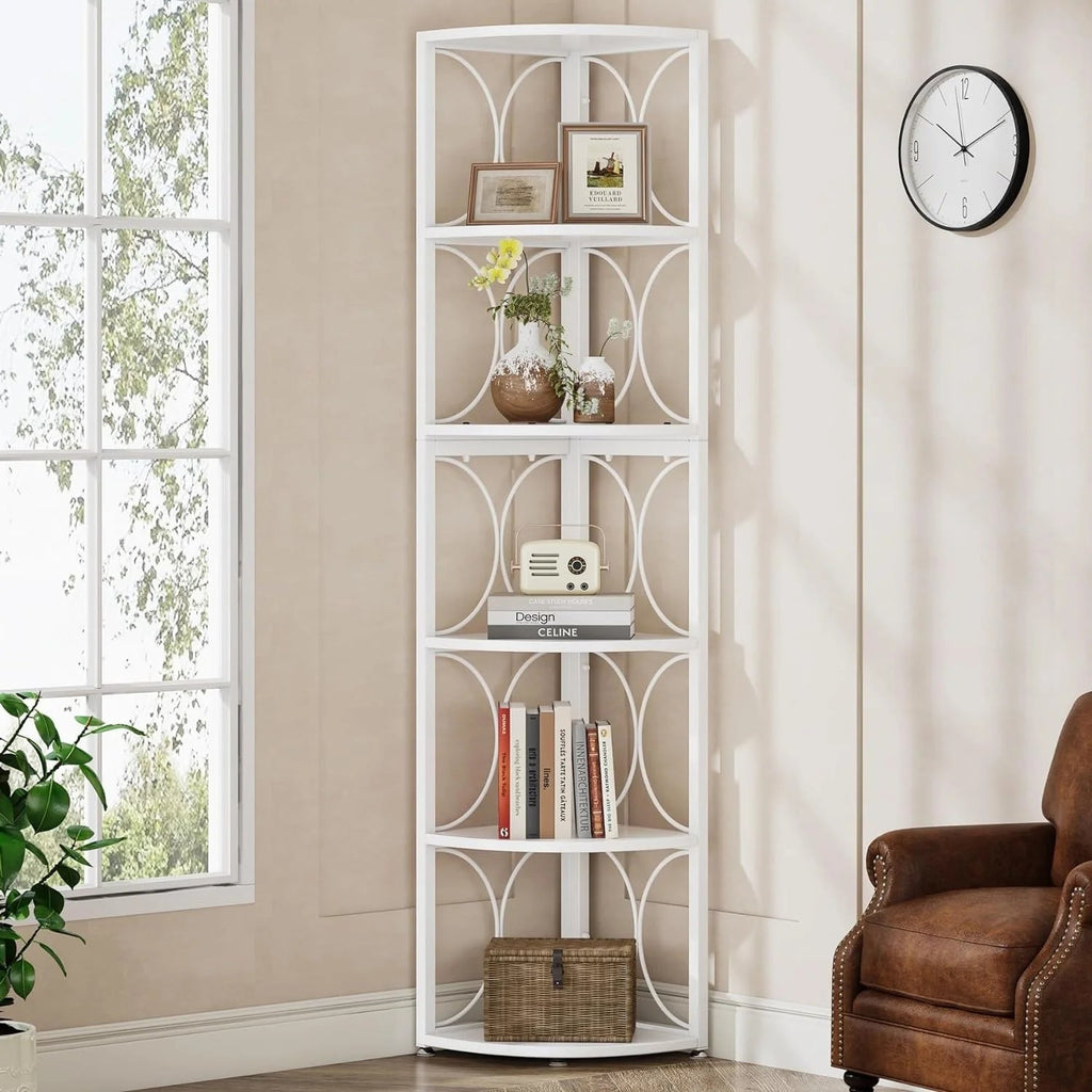67 Inch Tall 6-Tier Freestanding Corner Bookshelf and Storage Shelving Unit