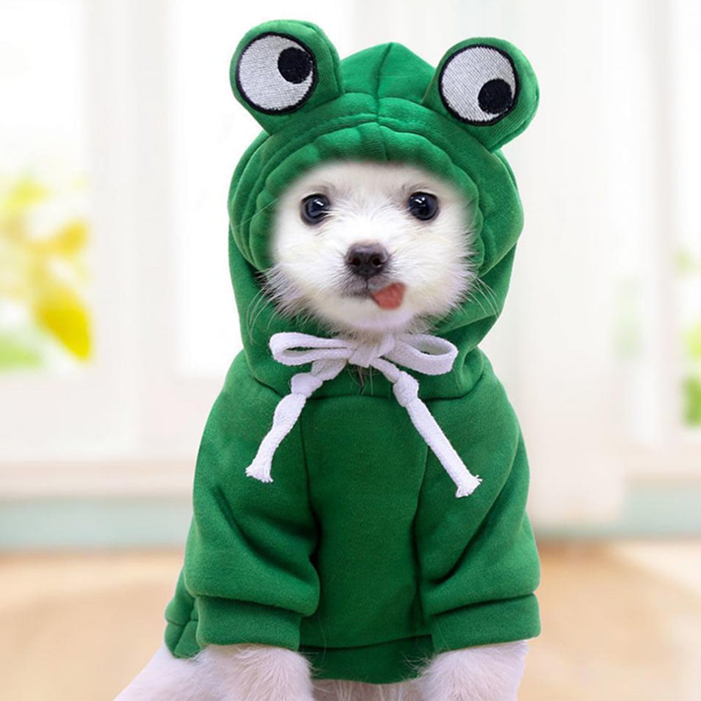 Winter Warm Plush Dog Coat Hoodie, Pet Halloween Frog Cosplay Costume for Small Dogs