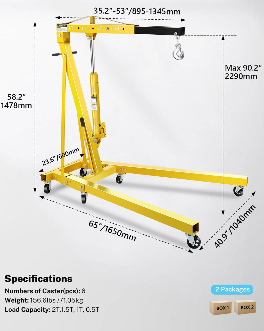 Garvee 2 Ton Hydraulic Folding Shop Crane Engine Hoist With Lever