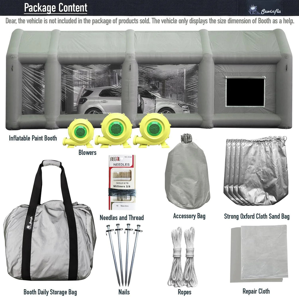 Inflatable Paint Booth With Blowers And Air Filter System, 30x20x13Ft