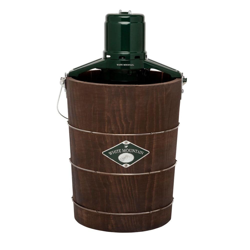 6-Quart Electric Ice Cream Maker With White Pine Bucket, Green And Brown