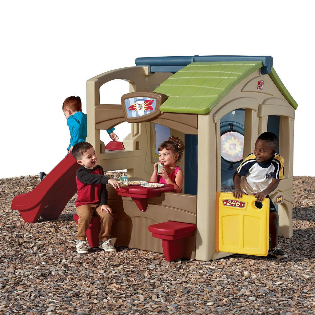 Step2 Neighborhood Fun Center Brown Plastic Playhouse With Slide - 851000