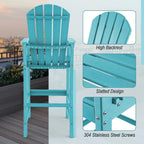 Outdoor HDPE Tall Adirondack Counter Height Bar Stool With Armrests And Footrest - 30Quot