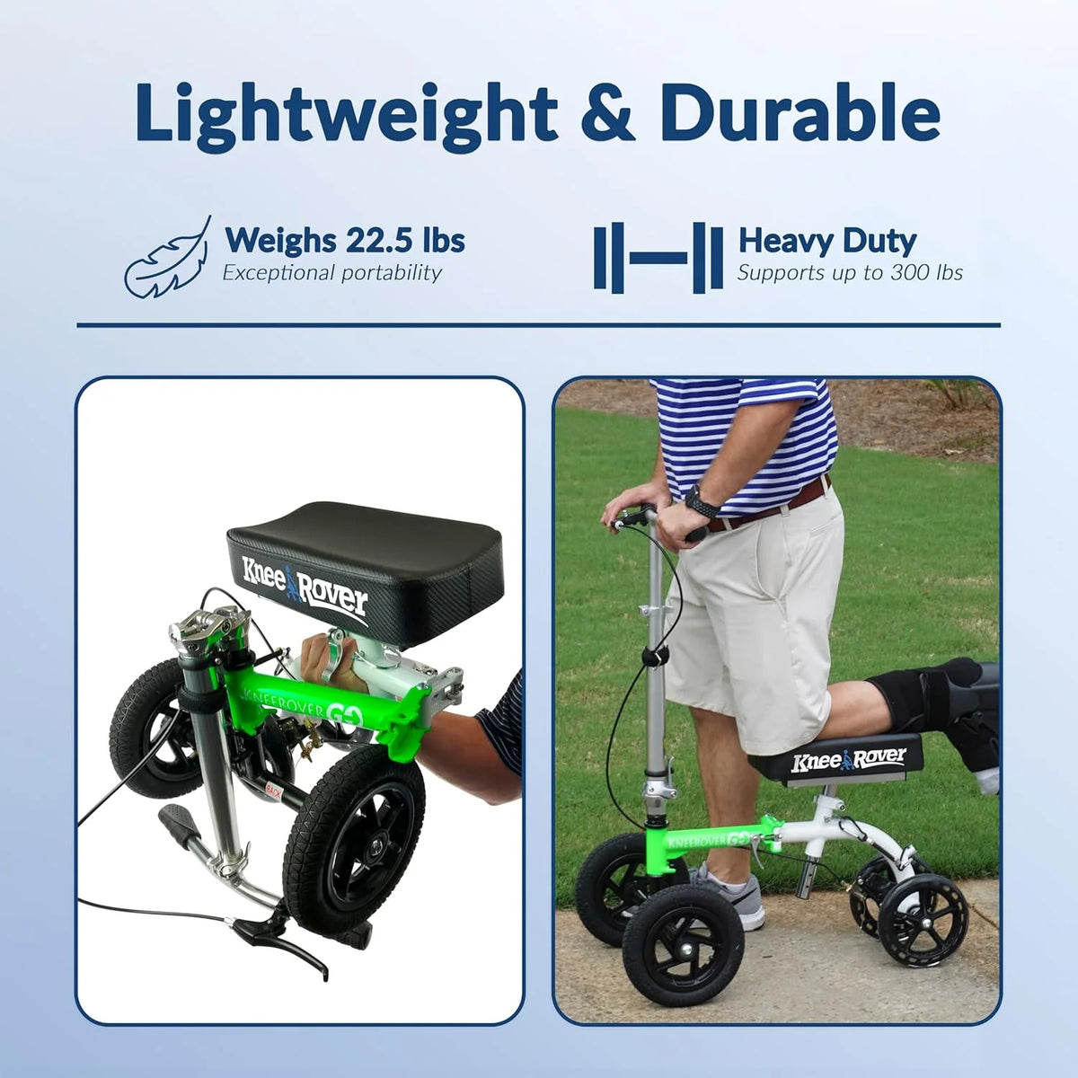 KneeRover All Terrain Knee Scooter, Race Car Green And White, 9 inch Tires - GO HYBRID