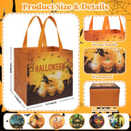 HiberyHom 12 Pcs Halloween Trick or Treat Bags with Handles, Gift Bags & Party Favor Bags for Kids, 8.27 x 5.91 x 7.87 inches