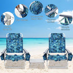 2-Pack 5-Position Outdoor Folding Backpack Beach Chairs With Side Table Set