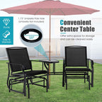 2-Person Double Swing Glider Chair With Glass Table, Steel And Fabric - 77in x 34in x 36in