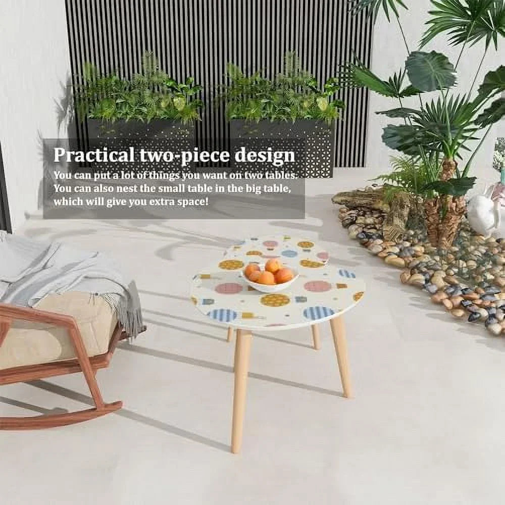 JYHOME Small Nesting Coffee Table - Hot Air Balloons Sky Triangle Pattern