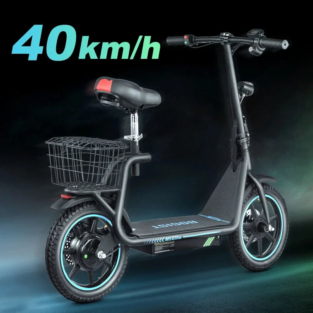 BOGIST Electric Scooter With Seat, 500W Motor, 25mph, 45km Range, 48V 13Ah, Blue - M5 Elite