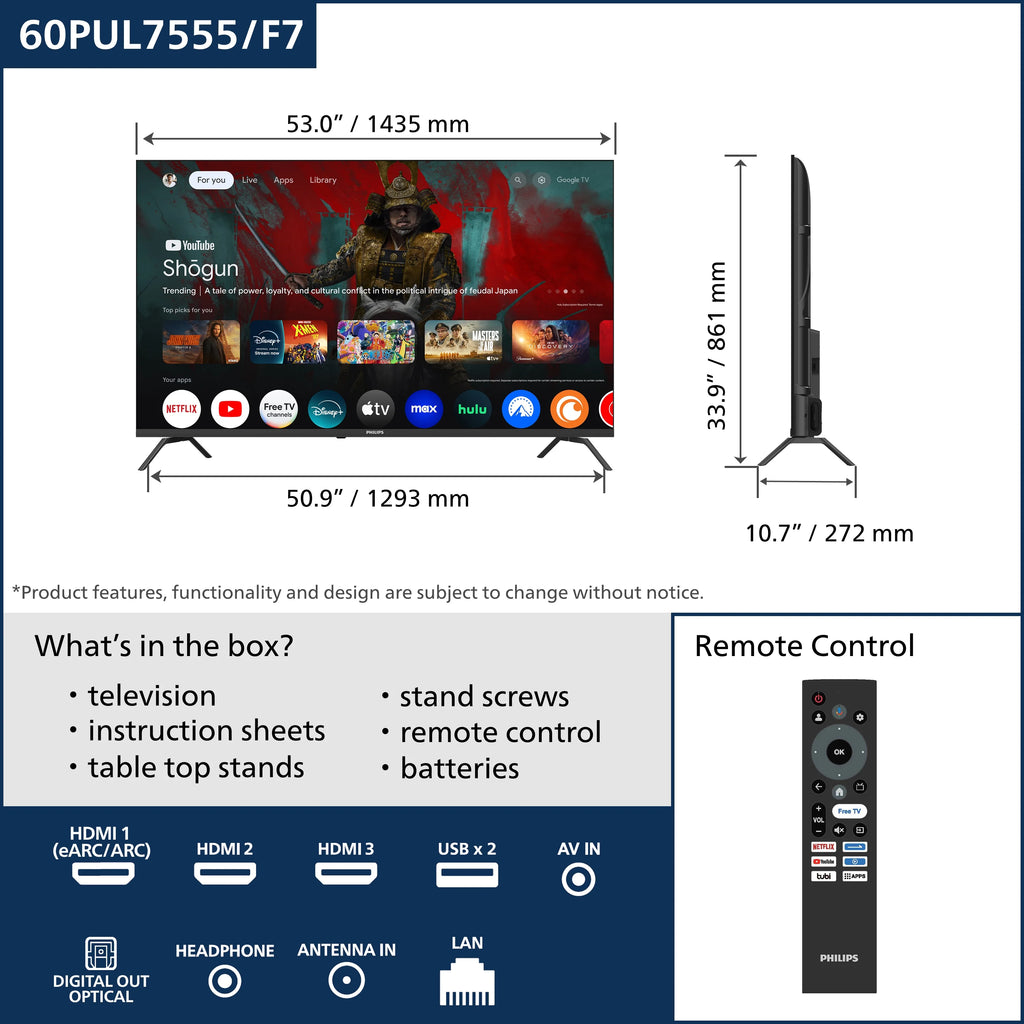 Philips 60in Class 4K Ultra HD Google Smart LED TV - 60PUL7555/F7
