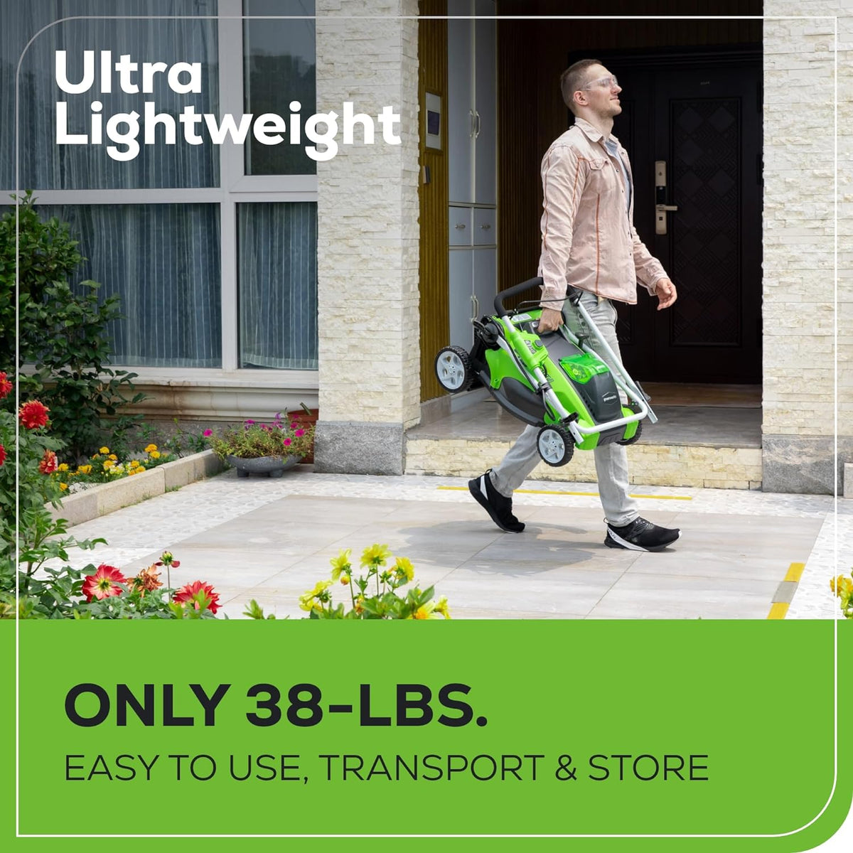 Greenworks Cordless Lawn Mower 40V 16in 4.0Ah Battery And Charger - 45Min Runtime