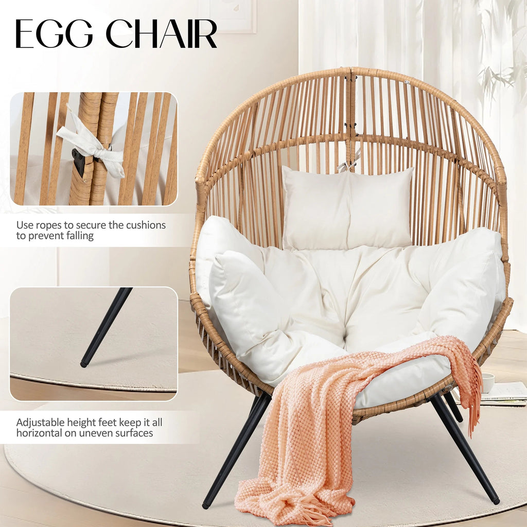 Walsunny Outdoor Patio Wicker Oversized Egg Chair With Cushion