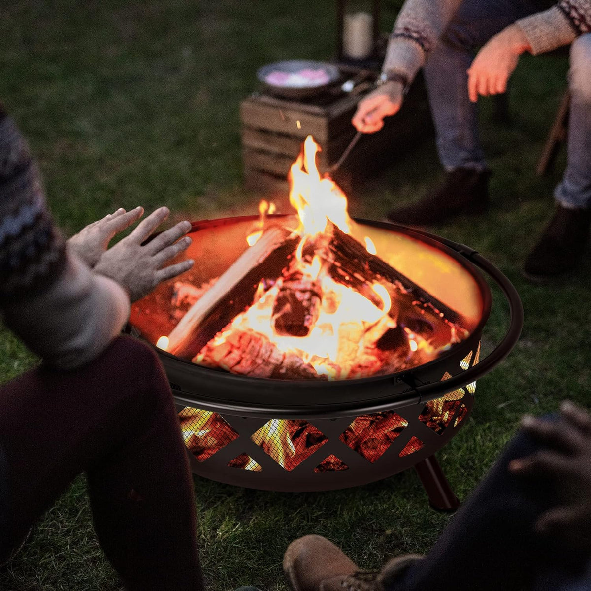 SUNCREAT 42-Inch Wood Burning Patio Fire Pit, Black, 42.1 Inch Diameter x 25.2 Inch High