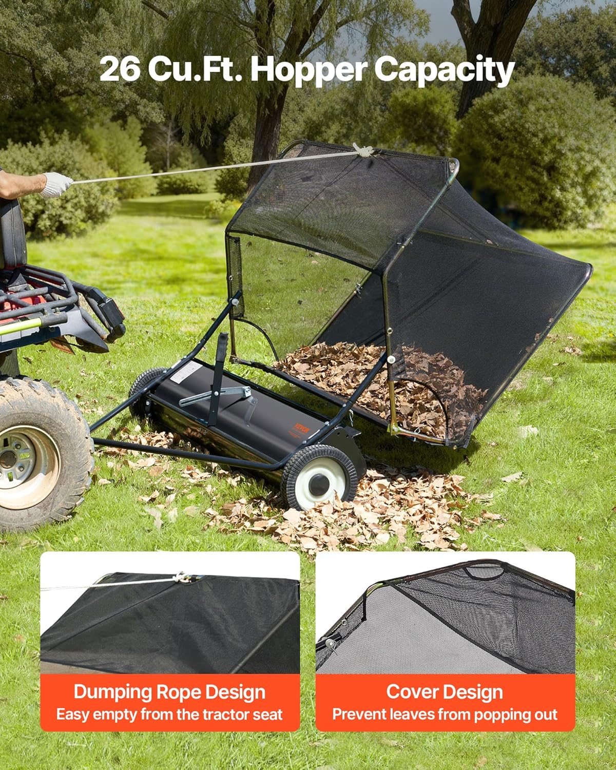 VEVOR Tow-Behind Lawn Sweeper, 52 in, 26 cu.ft.
