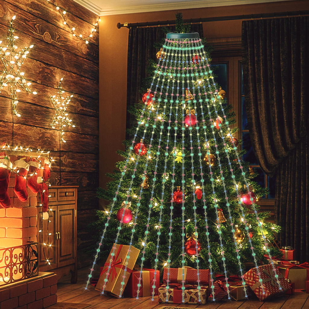 AYktou Christmas Tree Lights 6.56ft 16 Lines LED Waterfall Lights Waterproof Xmas Tree Topper Lights with Remote and USB Powered Christmas Lights for Halloween Xmas Year Holiday