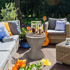 3-in-1 Rattan Outdoor Patio Ice Cooler Side Table, 8 Gal - Adjustable 22.5 in/32.5 in Height