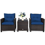 3-Piece Rattan Patio Conversation Set With Cushions And Coffee Table