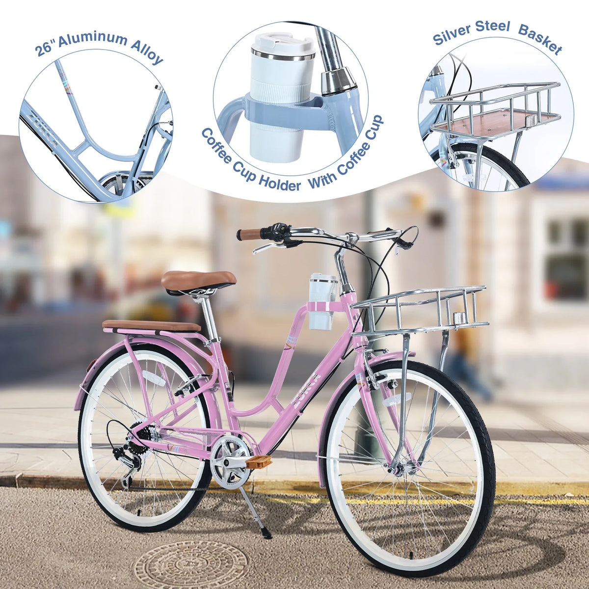 iYofe Women's Cruiser Bike, 26 Inch, Shimano 7-Speed, 85% Assembled