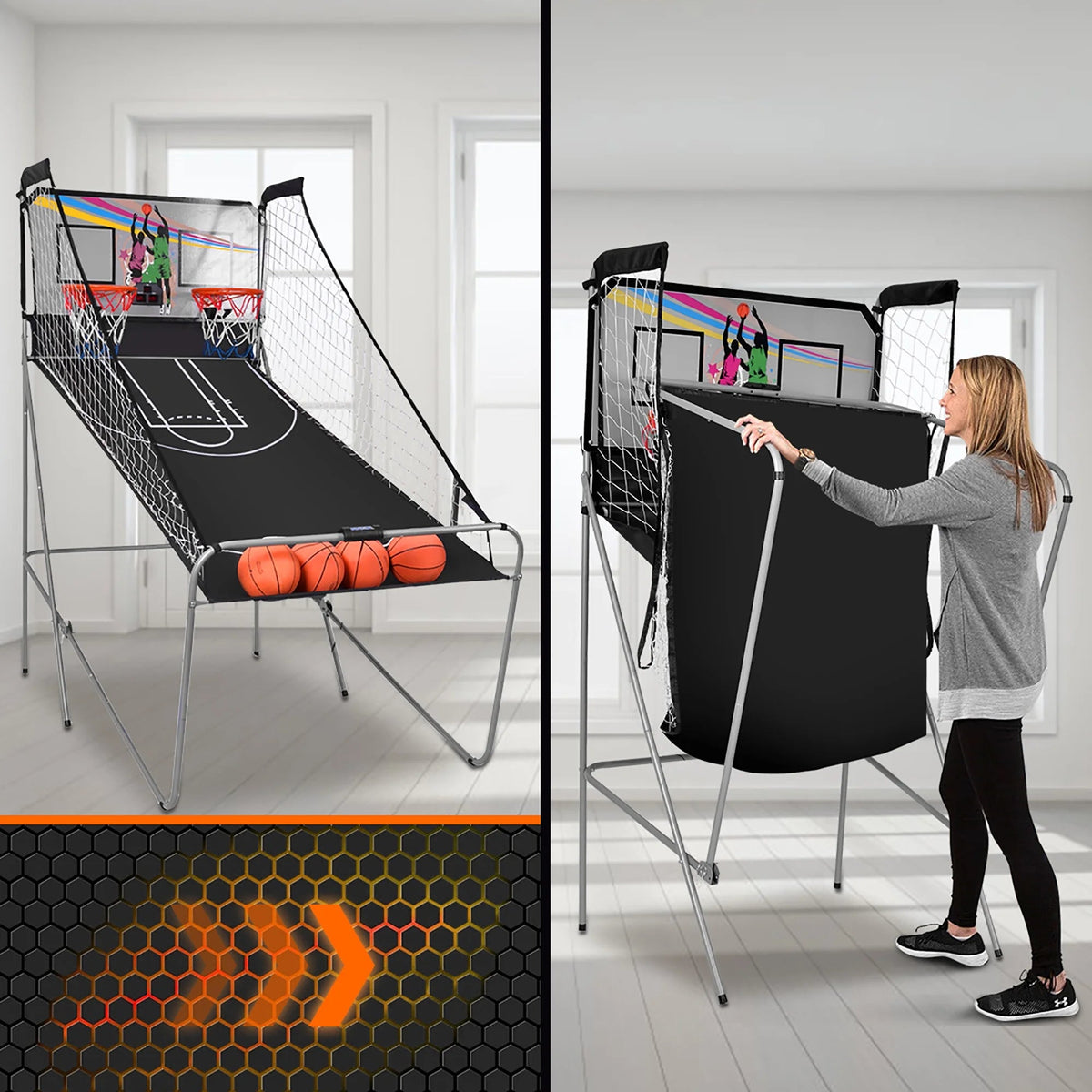 Costway Double Shot Electronic Basketball Arcade Game, 8 Game Modes, 4 Balls, Grey