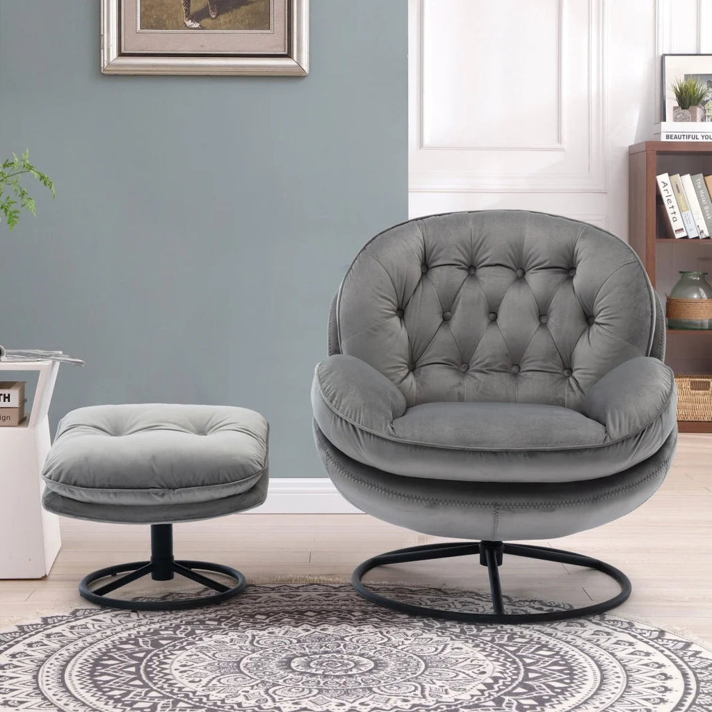 Velvet Swivel Accent Chair With Ottoman Set, Pink, 31.73 x 33.5 x 33.78 Inches
