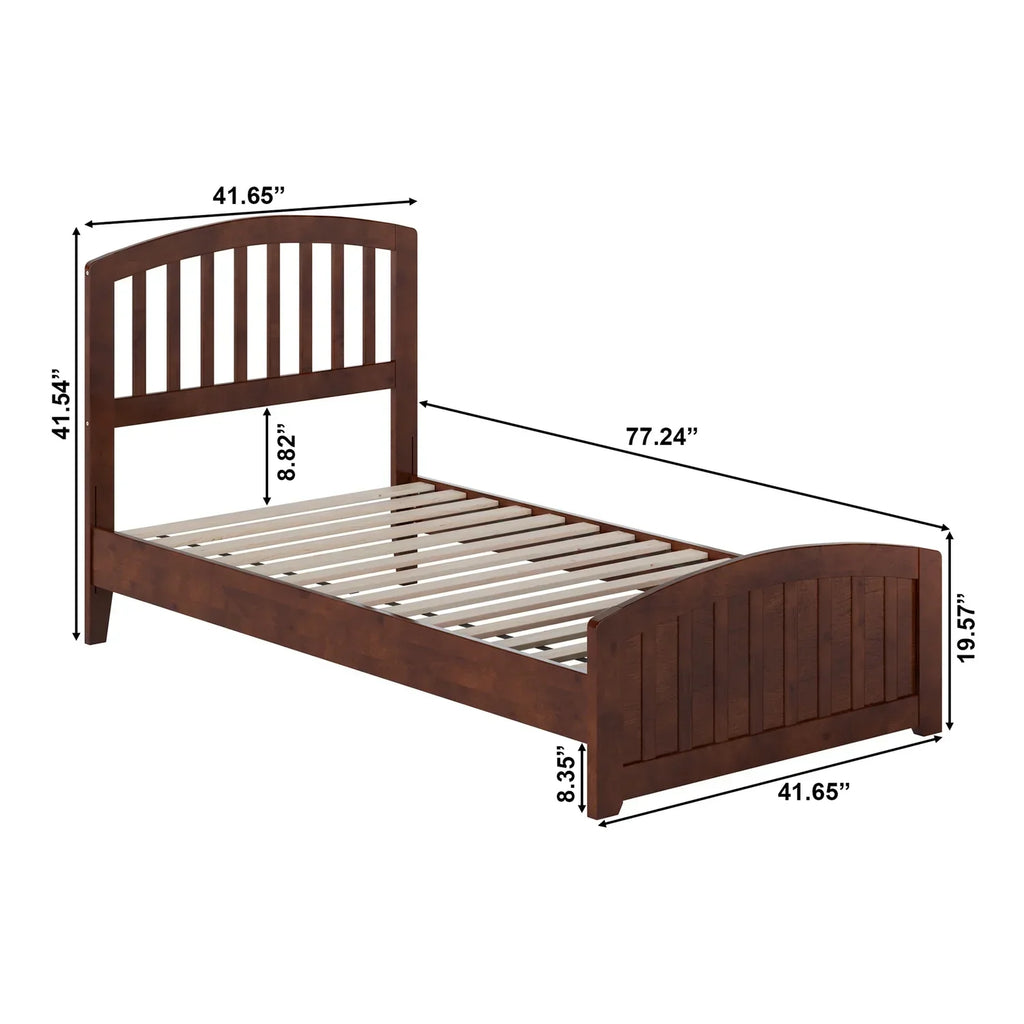 AFI Quincy Twin Solid Wood Low Profile Platform Bed With Matching Footboard, Walnut