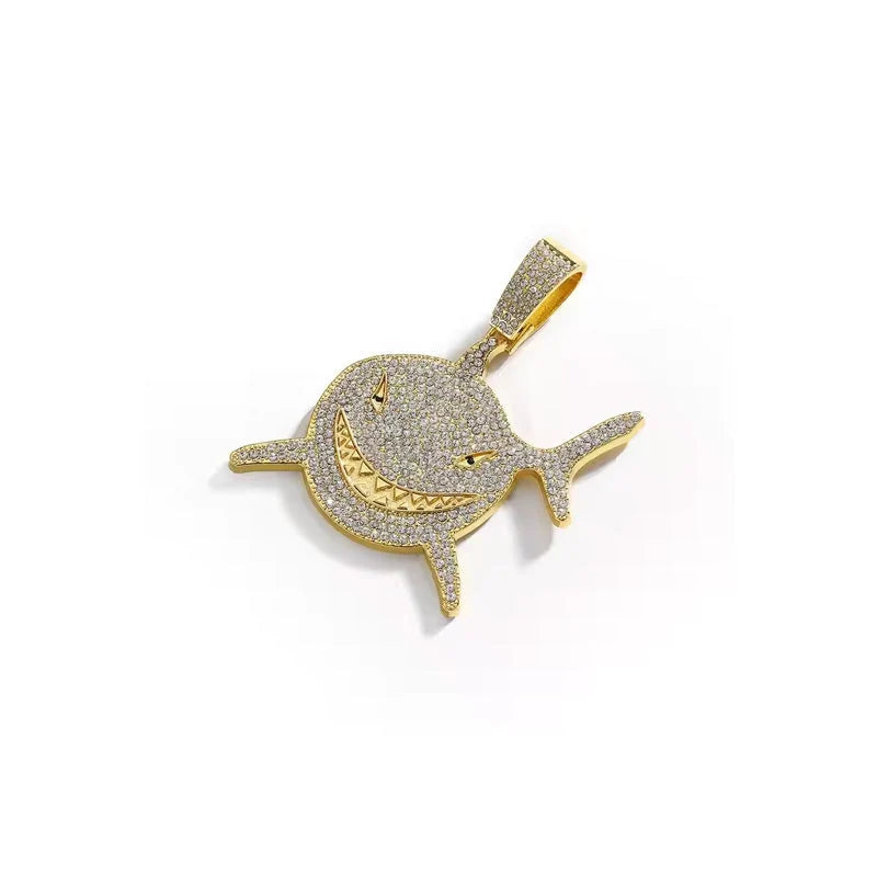Shark Pendant Necklace With 20in Cuban Link Chain, 13mm Width