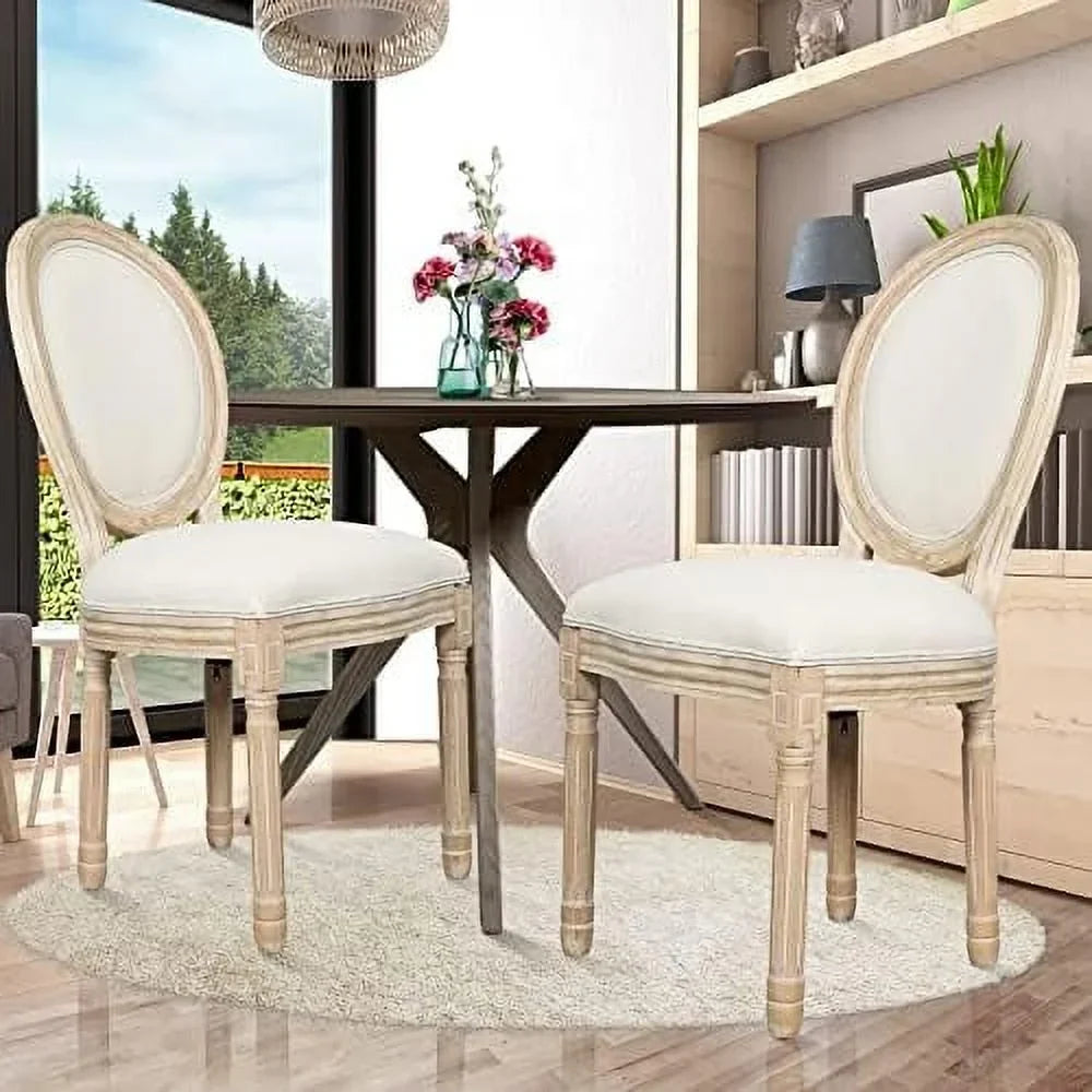 MQLIFEBOOM French Dining Chair With Oval Backrest - Linen Fabric Upholstered Solid Wood