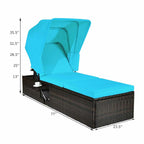 Cushioned Rattan Outdoor Chaise Lounge Chair With Folding Canopy, Flip-Up Tea Table And 5 Positions