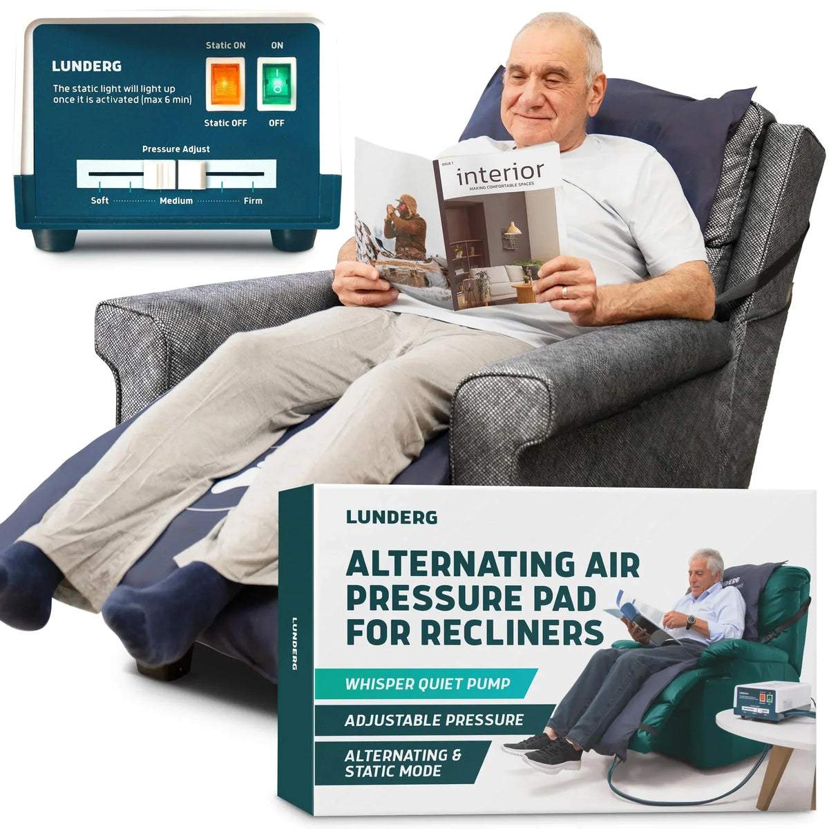 Lunderg Alternating Air Pressure Pad For Recliner Chair With Quiet Pump
