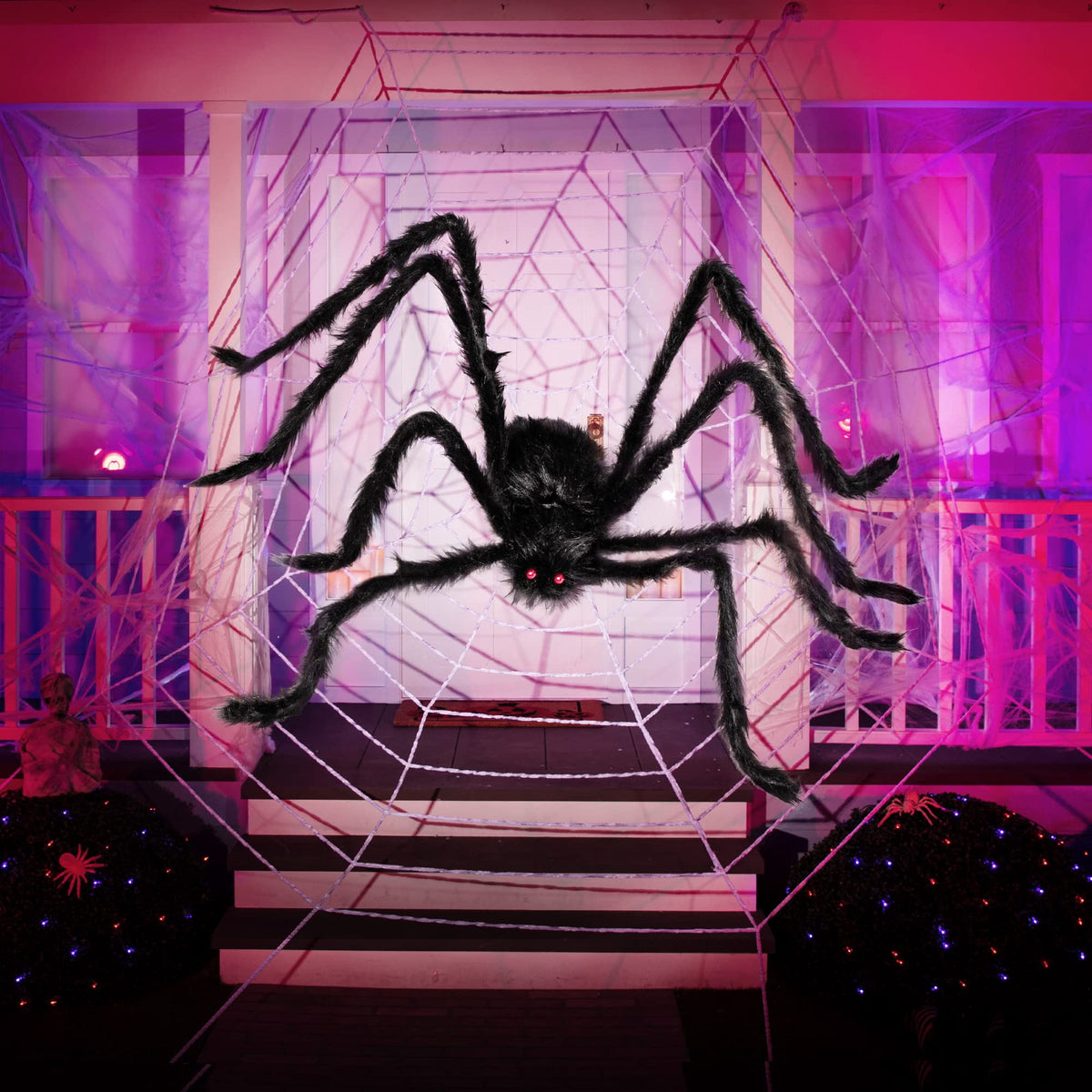 Joyfy 5 ft Scary Giant Spider Halloween Decorations Outdoor, Poseable Spider Lifelike Hairy Prop for Yard, Haunted House, Tree or Porch Party Decorations