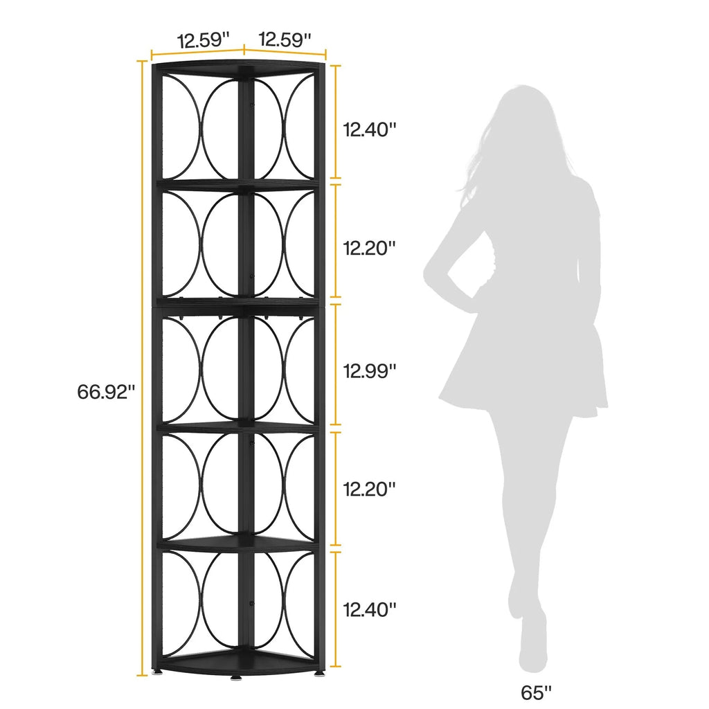 67 Inch Tall 6-Tier Freestanding Corner Bookshelf and Storage Shelving Unit