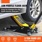 BENTISM Low Profile Floor Jack 3 Ton (6600 lbs), Aluminum And Steel, Yellow And Black - QJD-LTD030A-00