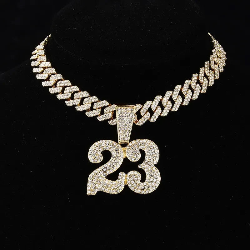 Number 23 Football Pendant Necklace With 20in Cuban Chain, 13mm Width
