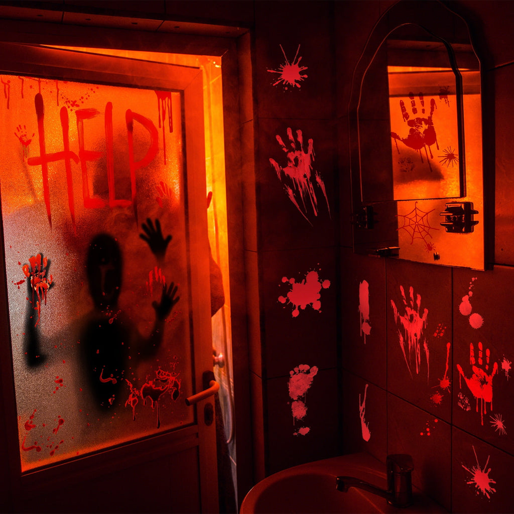 Toodour Halloween Bloody Window Clings Posters, Bloody Handprint Sticker Party Decoration for Haunted House Door Creepy School Dormitory Window