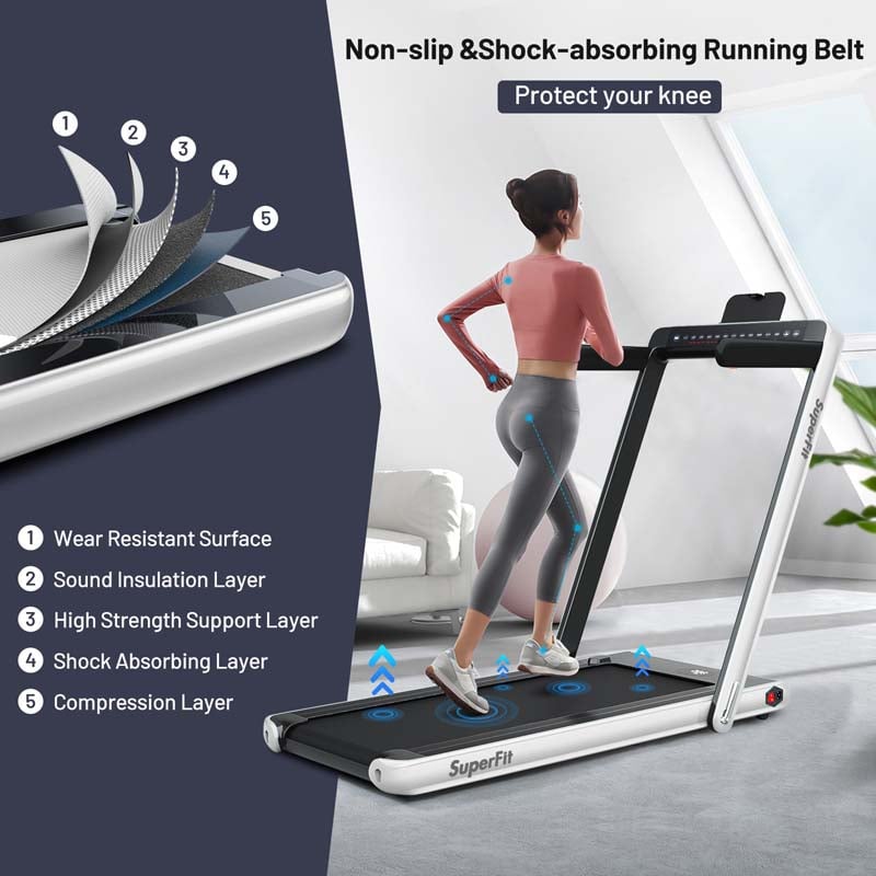 2 In 1 Folding Treadmill, 2.25 HP, 40 in x 16 in Running Area, Dual Display And App Control