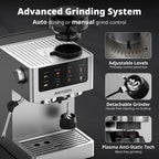 AIRMSEN Espresso Machine With Grinder, 20-Bar, 1350W, 63oz, Brushed Stainless Steel