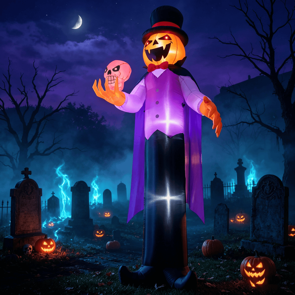 Joyfy 12 ft Giant Halloween Inflatable Pumpkin Ghost Vampire with Skull Decoration with Built-in LEDs, Ghost Halloween Decorations Outdoor Blow Up Yard Lawn Decoration
