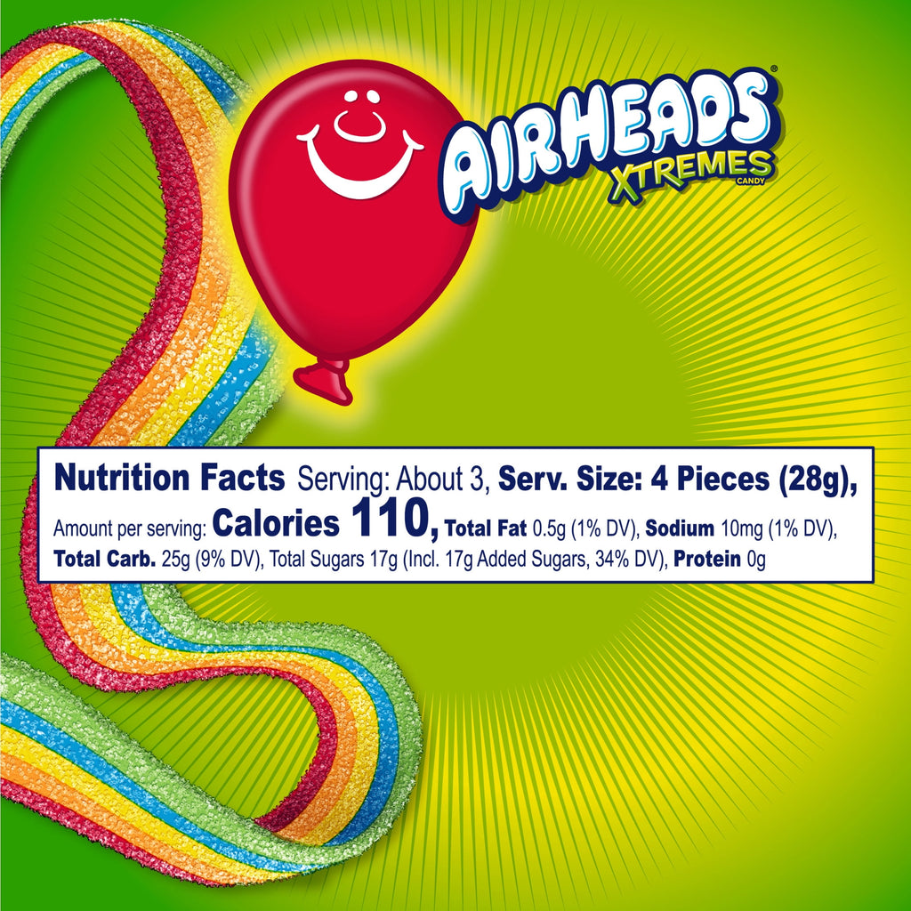 Airheads Xtremes Belts Sweetly Sour Candy, Rainbow Berry, 3 oz