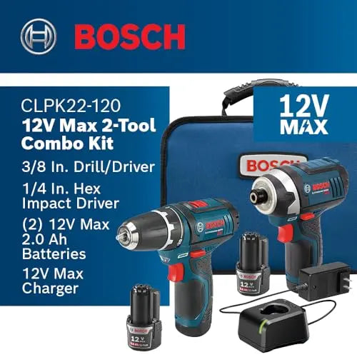 BOSCH 12V Max Cordless Drill/Driver And Impact Driver Combo Kit With 2 Batteries, Charger And Case - CLPK22-120