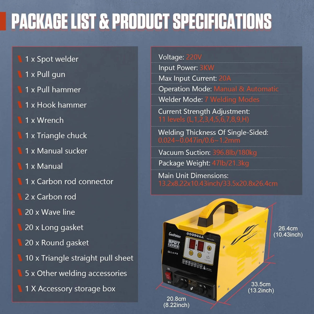 PLAYOCCAR Vehicle Panel Spot Dent Puller Welder 110V, 3500A, 3KW - PLAYOCCAR