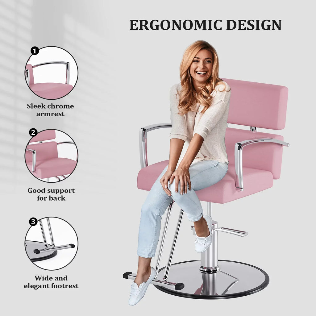 OmySalon Salon Chair With Hydraulic Pump, Pink, 360 Degree Swivel