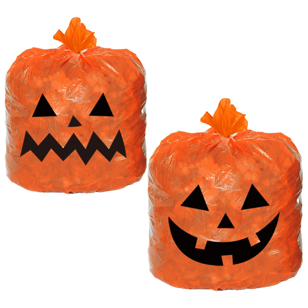 Jack-o'-Lantern Leaf Bags with Twist Ties, Orange and Black, 2 Count, Halloween by Way To Celebrate