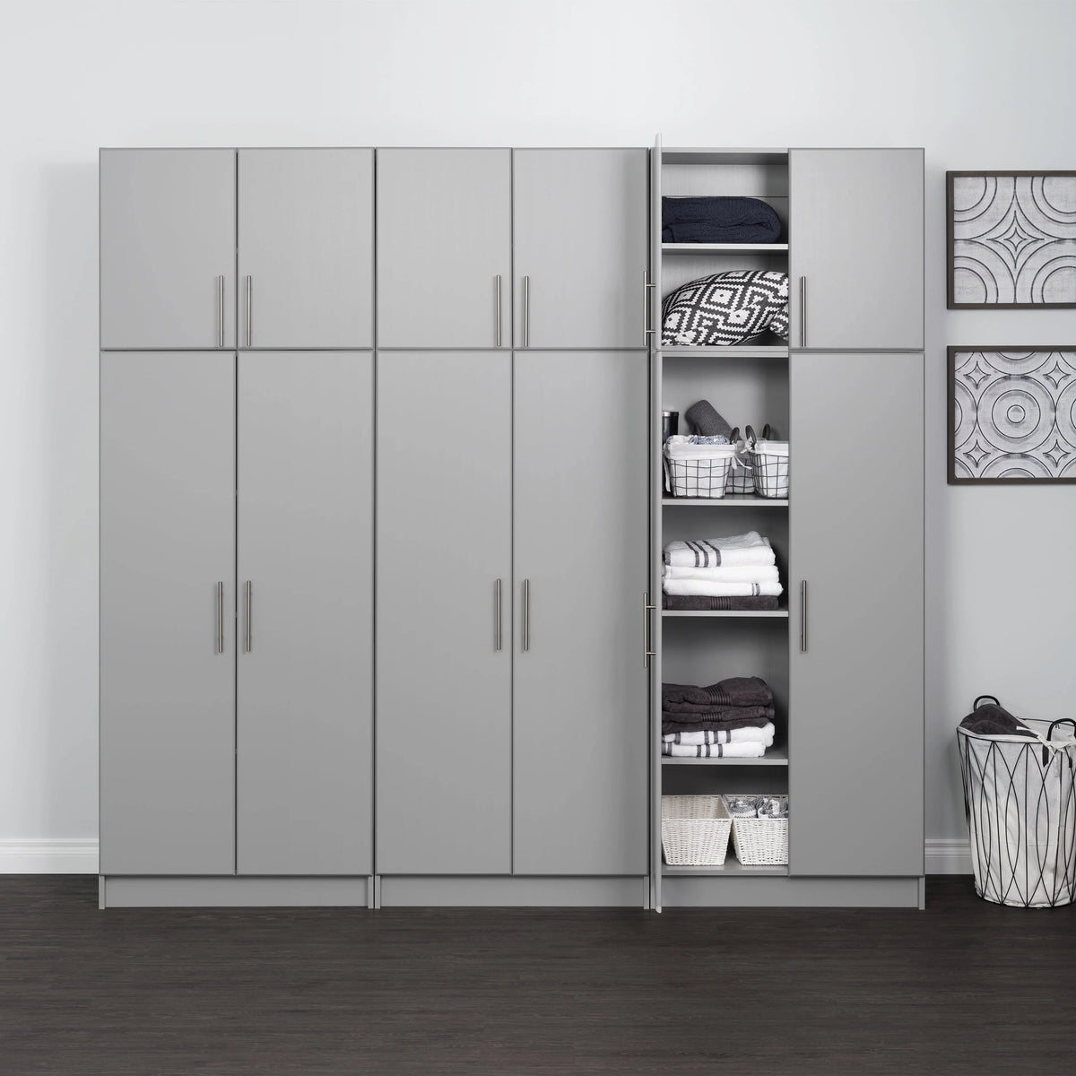 Prepac Elite 2 Door Standing Storage Cabinet, Light Gray, 16 in D x 32 in W x 65 in H